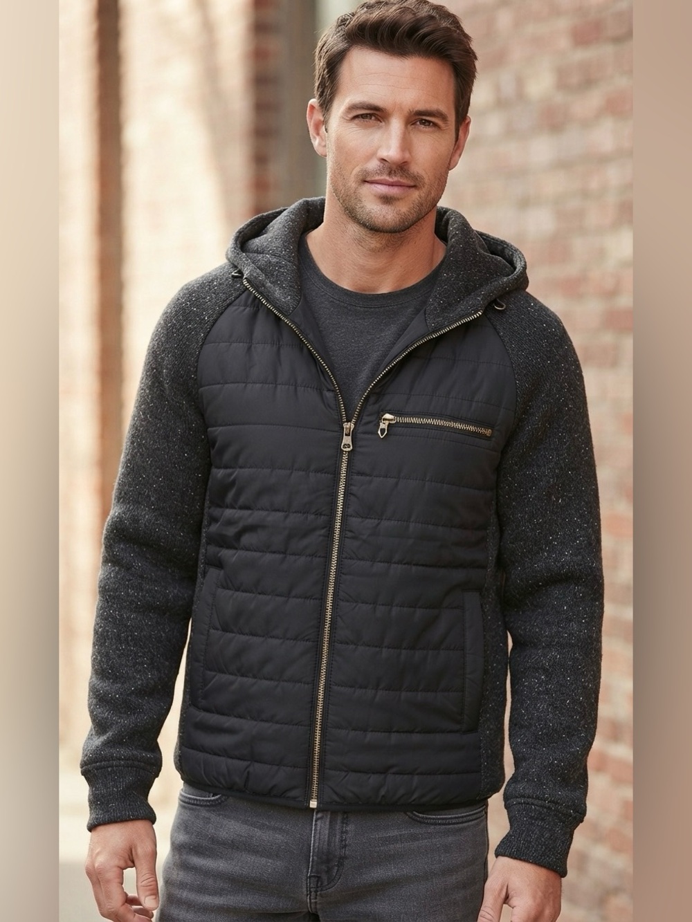 Weatherproof Vintage 
Men's Quilted & Heatherd 
Charcoal Sweater Jacket 
Siz